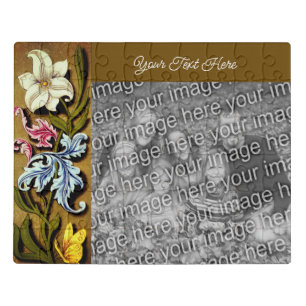 Floral Border Frame Personalized Add Your Photo Jigsaw Puzzle
