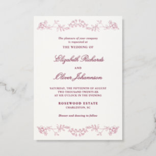 Floral Border Frame Wedding Letterpress Invitation