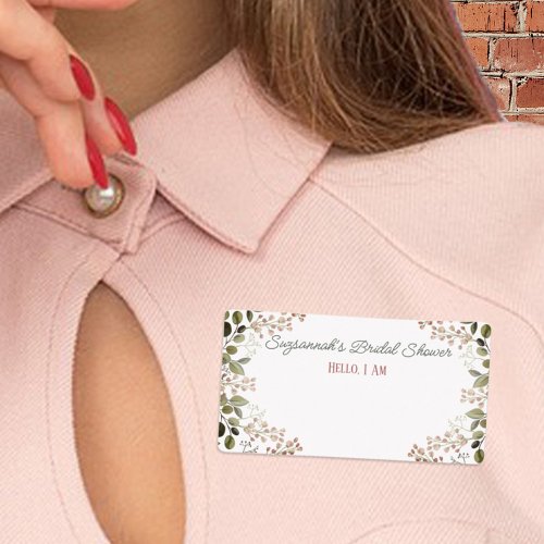 Floral Border Green Rose Paper Label Name Tag