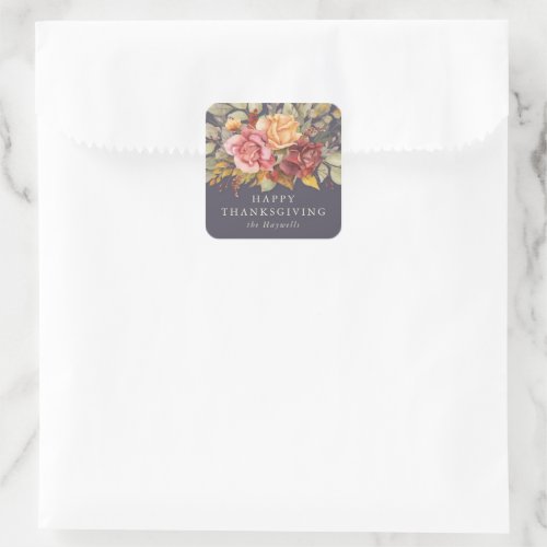 Floral Border Happy Thanksgiving Square Sticker