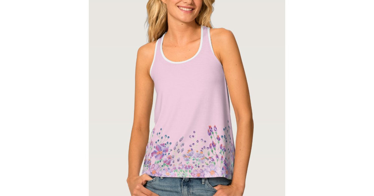 Floral Border On Blush Pink Tank Top Zazzle