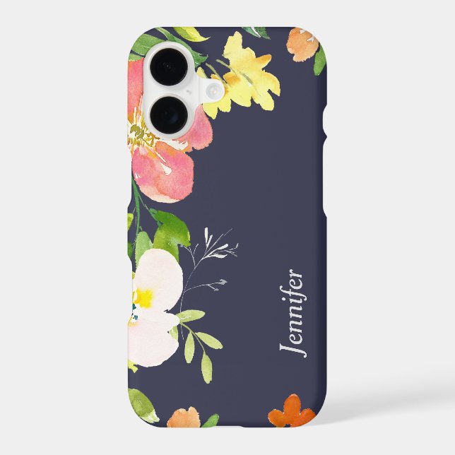 Floral Border on Navy Blue Case-Mate iPhone Case (Back)