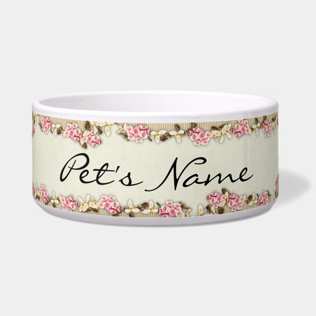Floral Border Personalized Cat or Dog Bowl (Front)