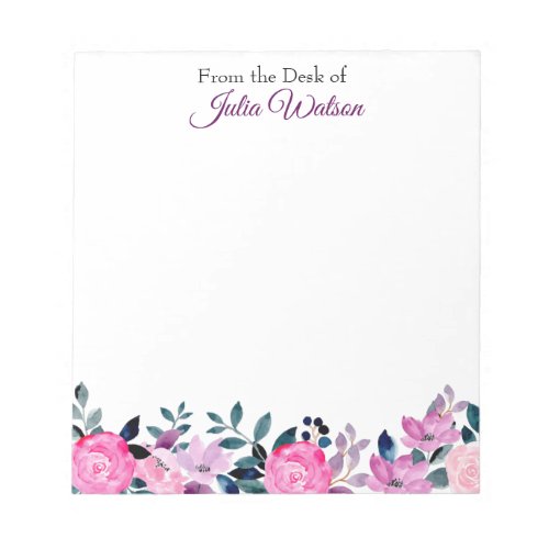 Floral border personalized from the desk of  notepad