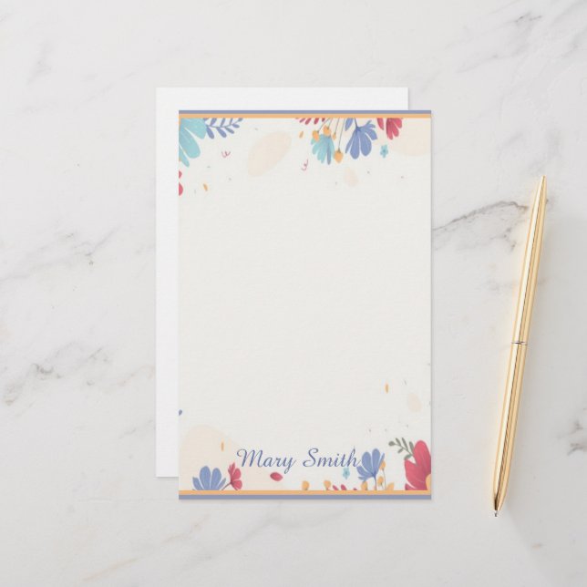 Floral border personalized  stationery (Front/Back In Situ)