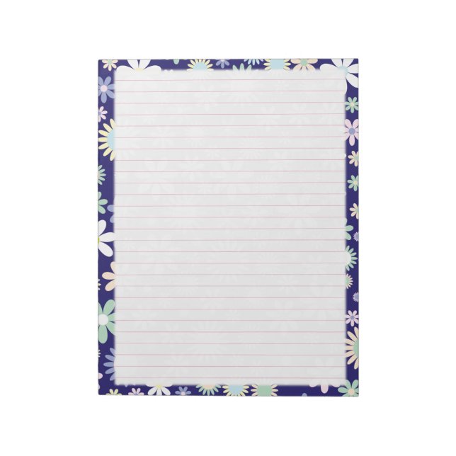 Floral Border - Pink Wide Ruled Paper 8.5"x11" Notepad (Rotated)