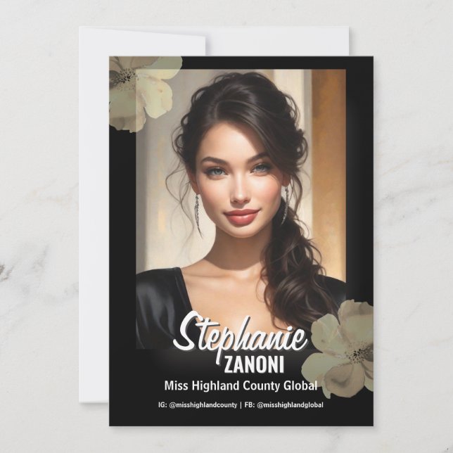 Floral Border Promotional Pageant Prints | QR Code Invitation (Front)