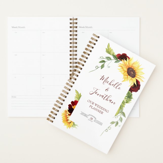 Floral Border Red Rose Sunflower Wedding Planner (Display)
