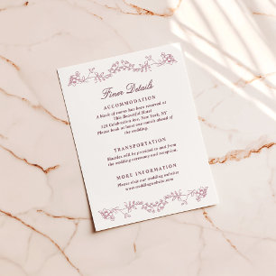 Floral Border Wedding Details Letterpress Enclosure Card