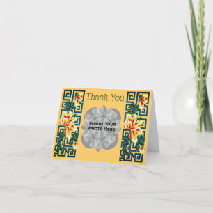 Floral Border Wedding Photo Letterpress Thank You Card