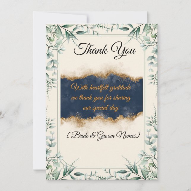 Floral Border Wedding Thank You Card | Elegant Whi (Front)