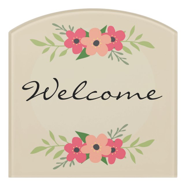 Floral Border Welcome Front Door Sign (Contour Front)