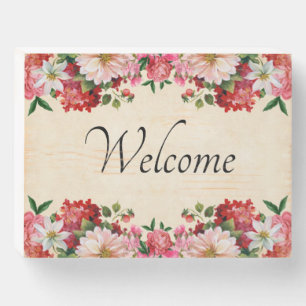 Floral Border Welcome Wooden Box Sign