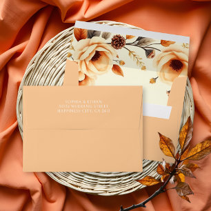 Floral border with peach flowers fall wedding envelope