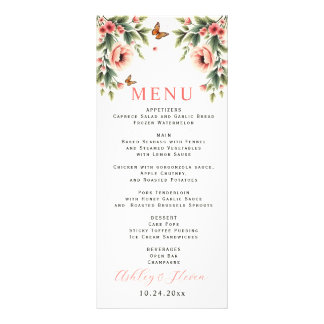 Floral border with pink flowers wedding menu card