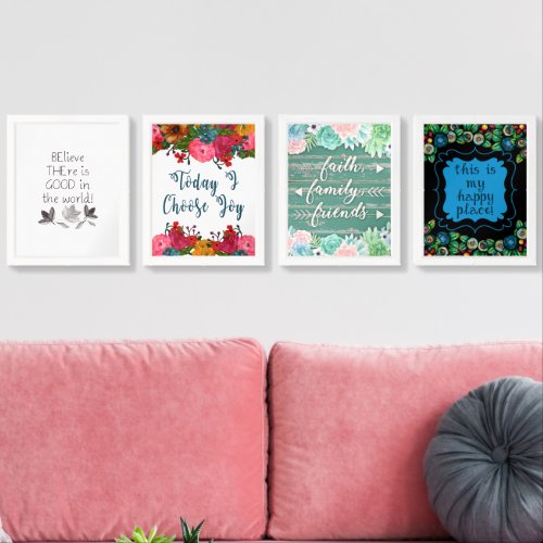 Floral Borders Lovely Inspirational Quotes Wall Art Sets