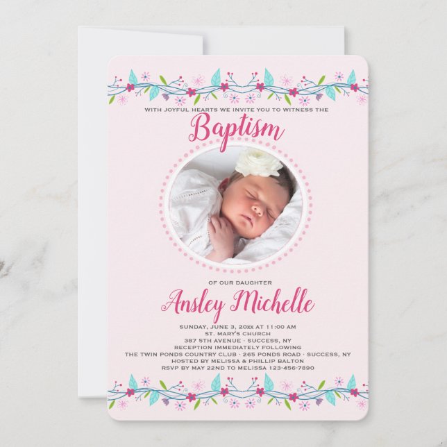 Floral Borders Photo Invitation (Front)