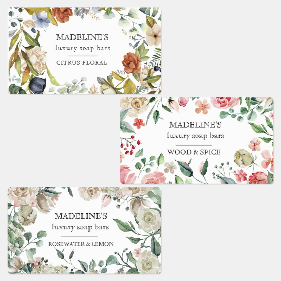 floral borders soap bars elegant adhesive labels | Zazzle