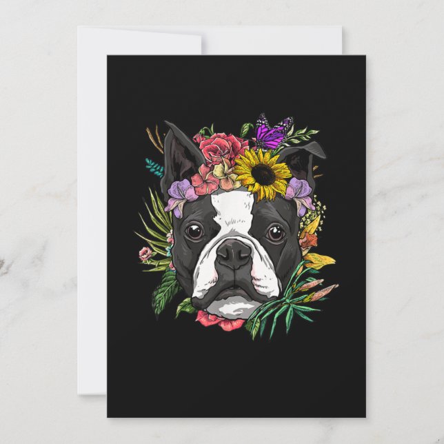 Floral Boston Terrier Dog Spring Nature Dog Lovers Announcement (Front)