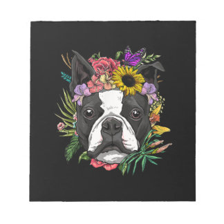Floral Boston Terrier Dog Spring Nature Dog Lovers Notepad