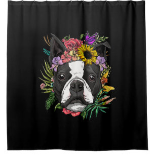 Floral Boston Terrier Dog Spring Nature Dog Lovers Shower Curtain
