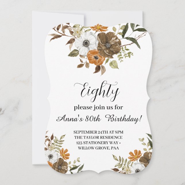 Floral botanical 80th Birthday custom Invitation  (Front)