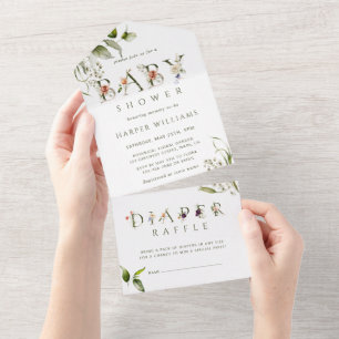 Floral Botanical Baby Shower Diaper Raffle All In One Invitation