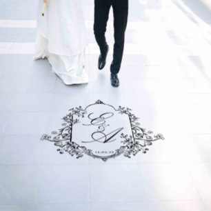 Floral Botanical Black and White Crest Monogram Floor Decals