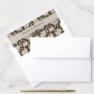 Floral Botanical Black Ivory Custom Wedding Envelope Liner