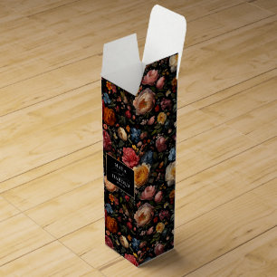 Floral Botanical Black Moody Chic Wedding Wine Box