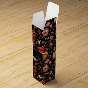 Floral Botanical Black Moody Chic Wedding Wine Box