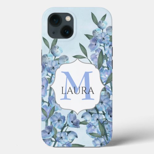 Floral Botanical Blue Delphinium Elegant Simple iPhone 13 Case