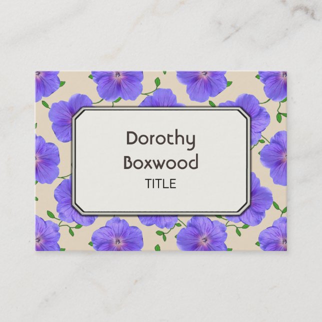 Floral Botanical Blue Geranium Customizable Business Card (Front)