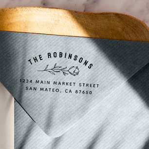 Floral Botanical Branch Family Name Return Address Rubber Stamp