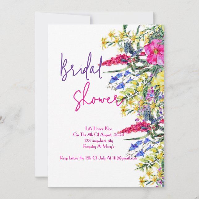Floral botanical bridal shower invitation (Front)