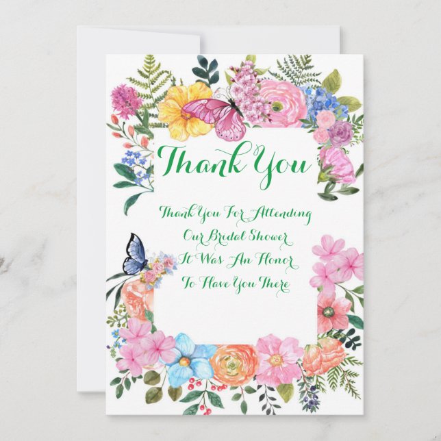 Floral Botanical bridal shower thank you card (Front)
