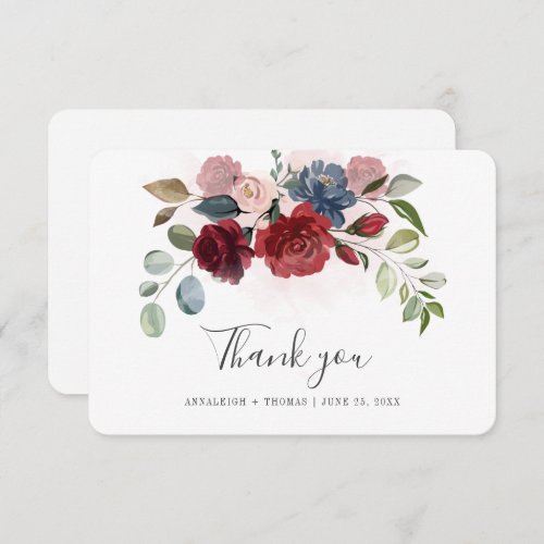 Floral Botanical Burgundy Wedding Thank You Note Card