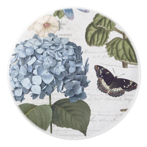 Floral Botanical Butterfly Vintage Cottage Ivory 4 Ceramic Knob