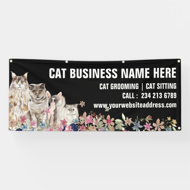 Floral Botanical Cat Sitter Grooming Banner