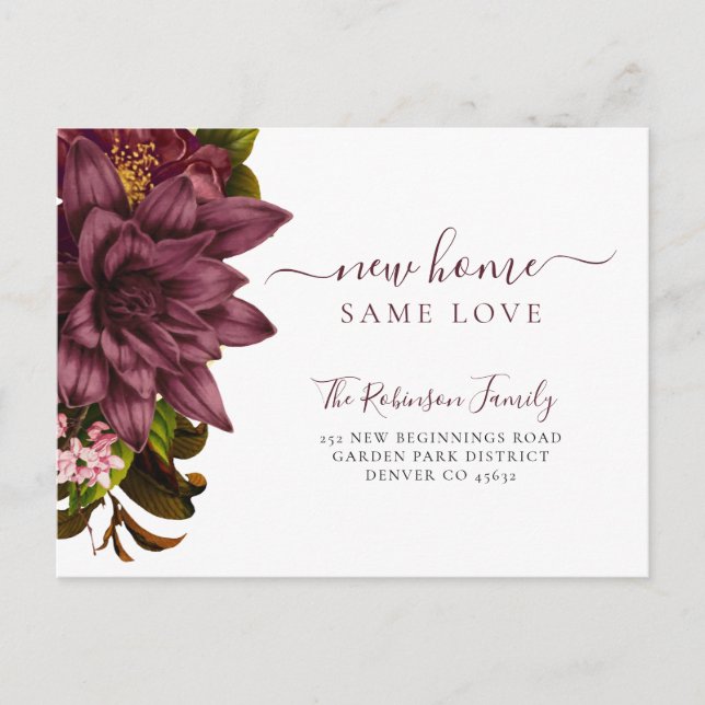 Floral botanical chic elegant moving announcement postcard (Front)