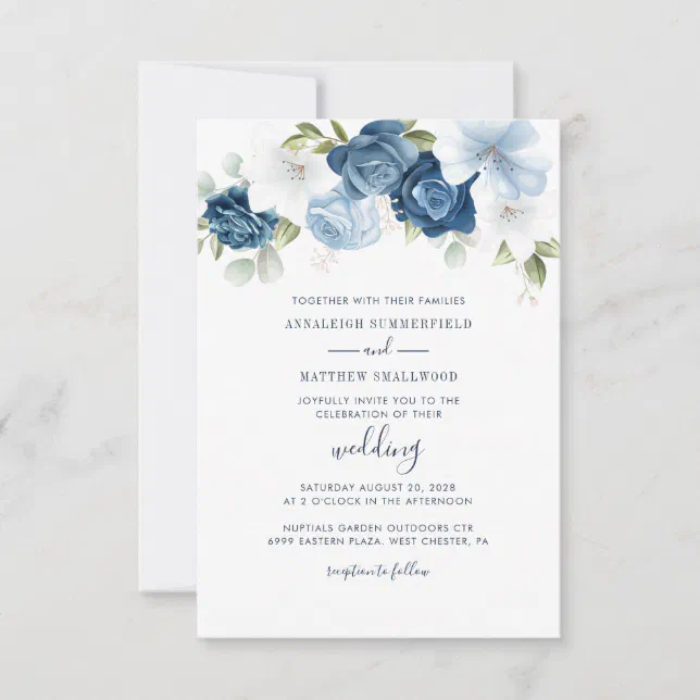 Floral Botanical Dusty Blue Greenery Wedding Invitation | Zazzle