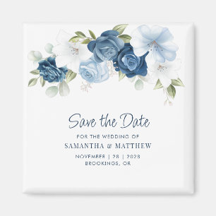 Floral Botanical Dusty Blue Save the Date Keepsake Magnet