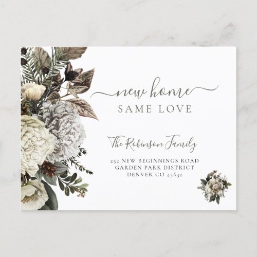 Floral botanical elegant script moving announcement postcard