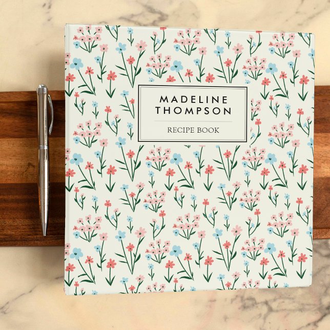 Floral Botanical Flowers Ivory White Recipe 3 Ring Binder (Creator Uploaded)