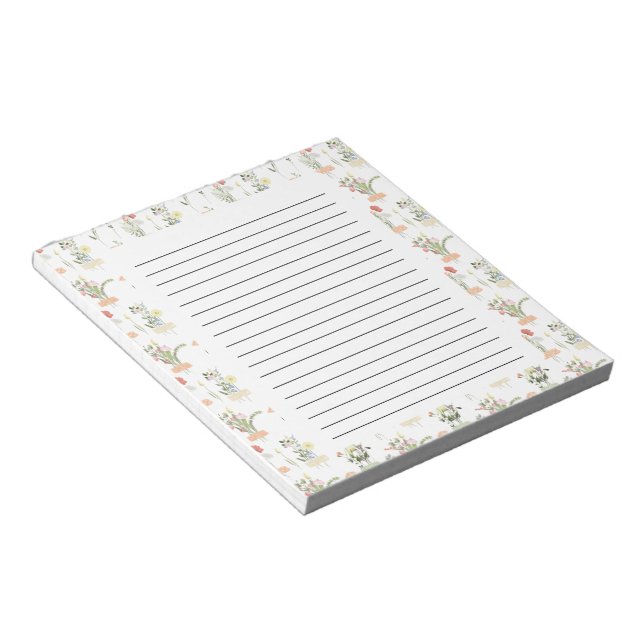 Floral Botanical Flowers With Black Lines Notebook Notepad (Angled)