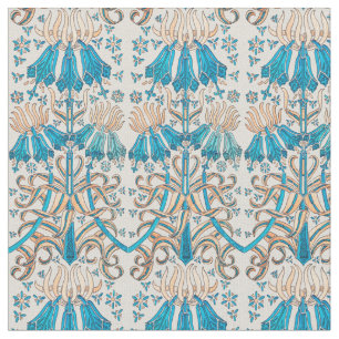 Floral Botanical French Art Nouveau Blue Beige Fabric