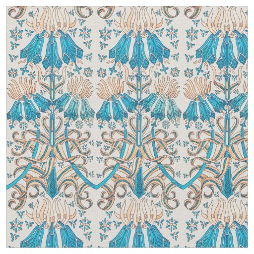 Floral Botanical French Art Nouveau Blue Beige Fabric