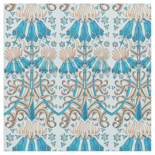 Floral Botanical French Art Nouveau Blue Pattern Fabric