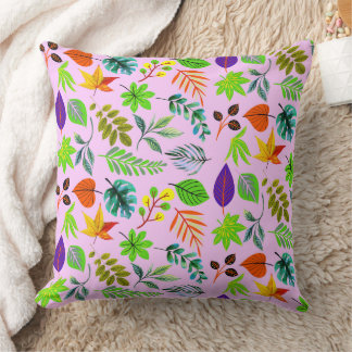 Floral Botanical Garden - Modern Leaves on Pink Throw Pillow