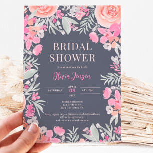 Floral botanical garden pink peach bridal shower invitation